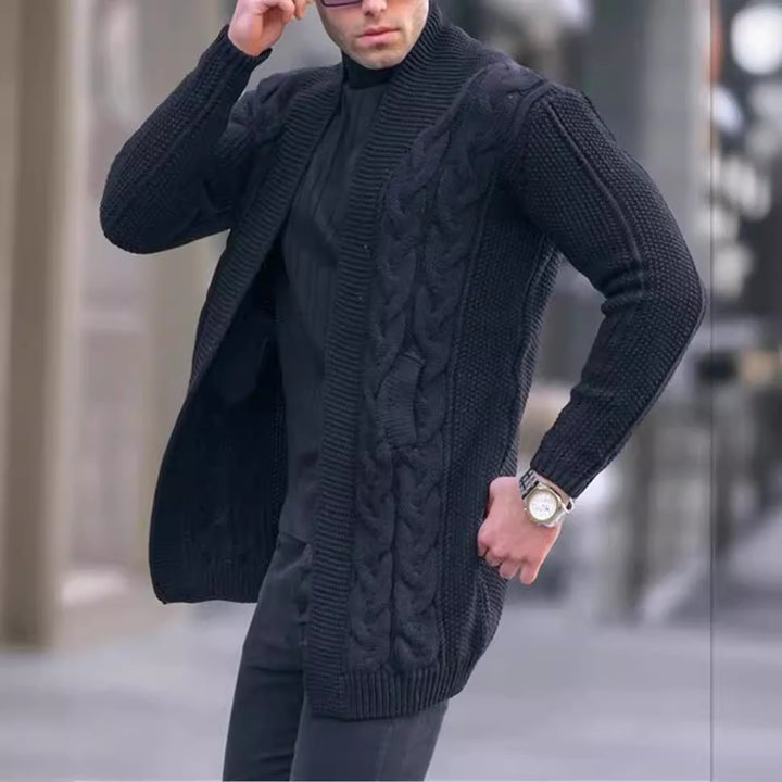 Herren Longline-Strickcardigan mit Schalkragen, Zopf- und Perlmuster Echo Archiv