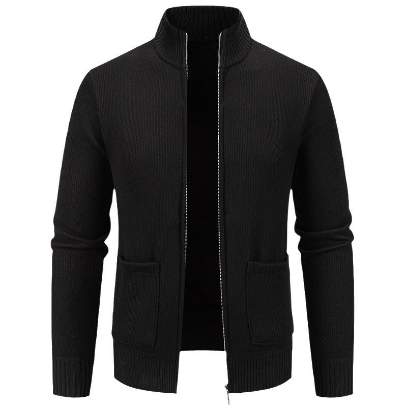 Herren nan feinstrukturierter Reißverschluss-Strickcardigan mit Stehkragen und aufgesetzten Taschen Echo Archiv