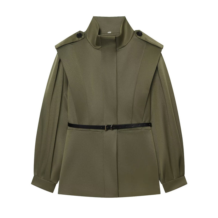 Damen Kurzer Cape‑Trenchcoat mit Stehkragen, Schulterpatten und Taillengürtel Echo Archiv