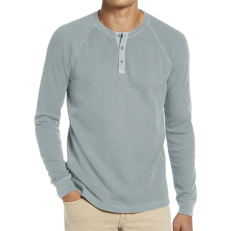 Herren Langarm-Henley-Shirt aus atmungsaktivem Baumwollmix mit Knopfleiste Echoarchiv