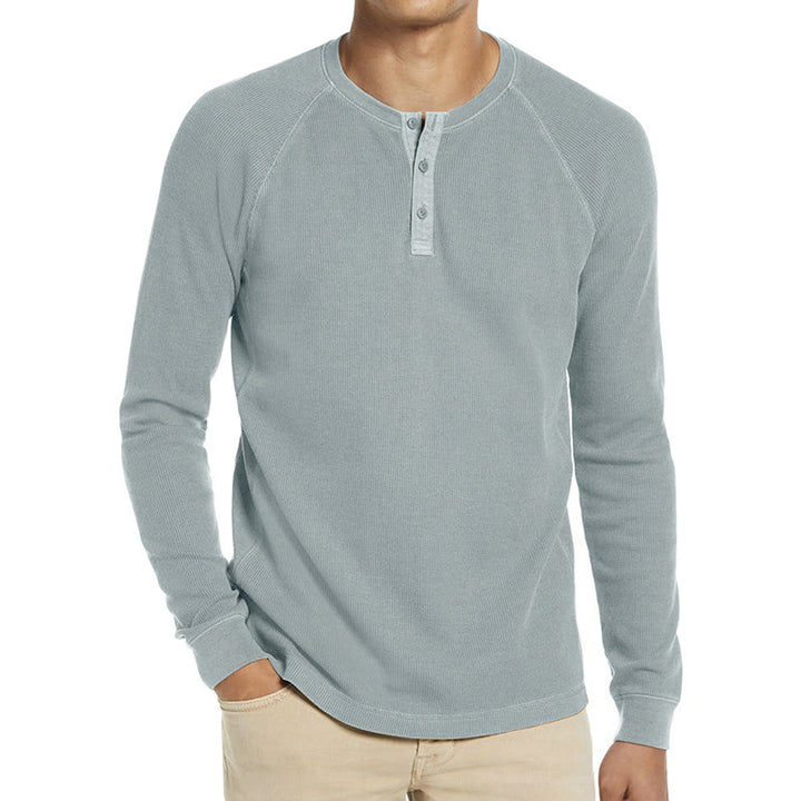 Herren Langarm-Henley-Shirt aus atmungsaktivem Baumwollmix mit Knopfleiste Echoarchiv