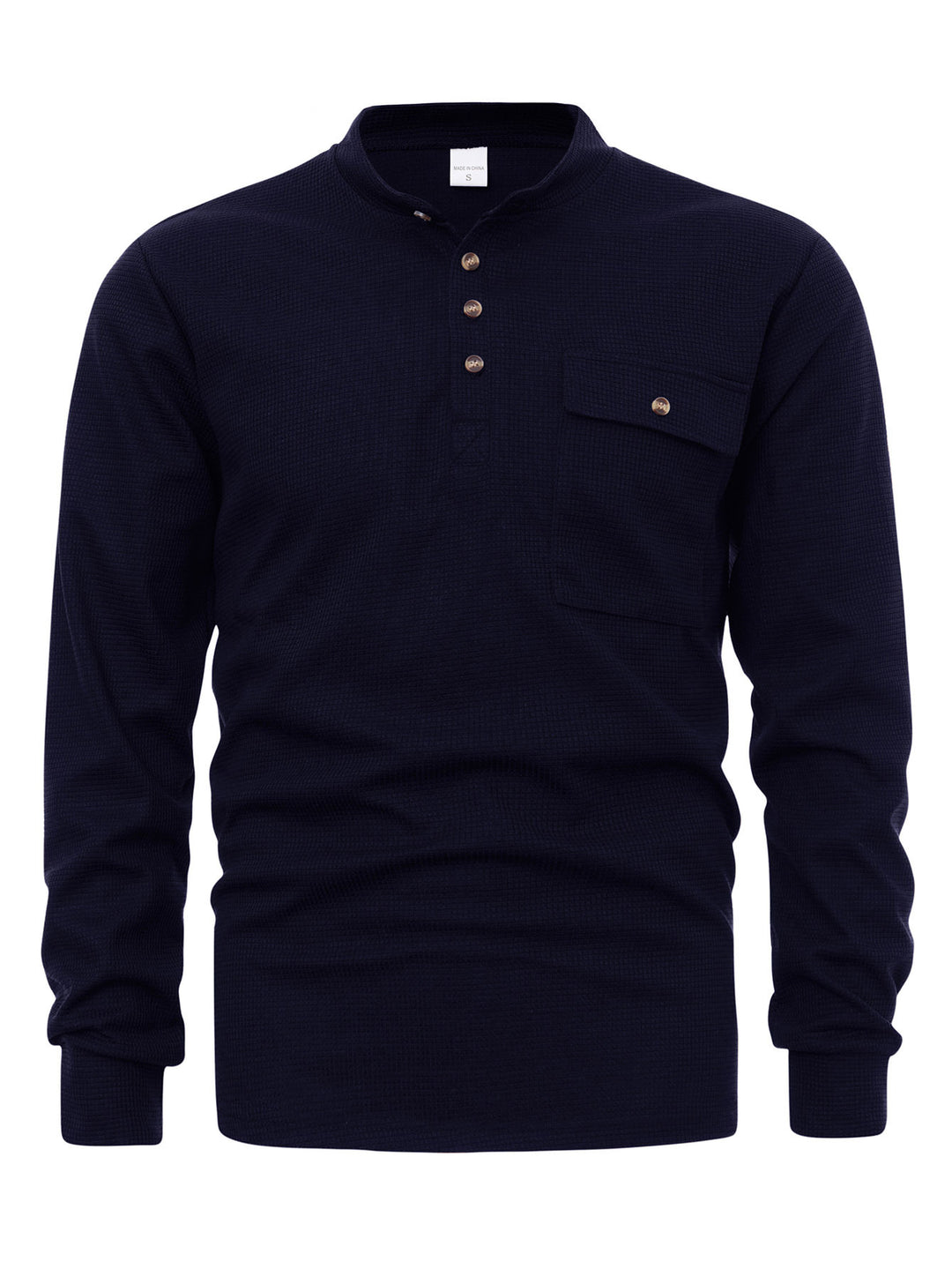 Herren Langarm-Henley-Shirt mit Strukturdesign und praktischer Brusttasche Echoarchiv