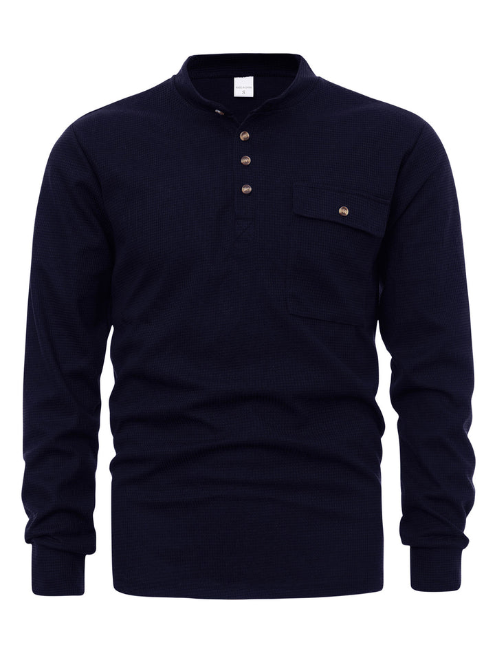 Herren Langarm-Henley-Shirt mit Strukturdesign und praktischer Brusttasche Echoarchiv