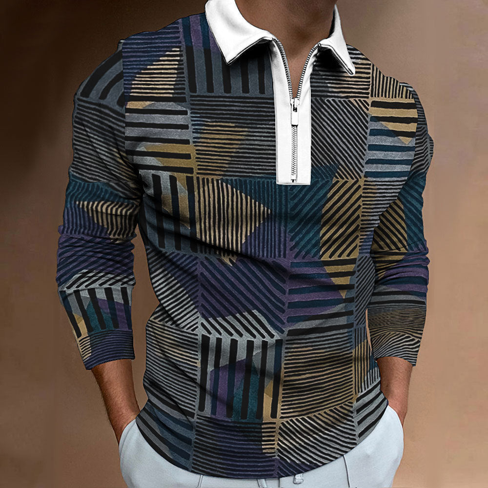 Herren Poloshirt mit modischem Reißverschluss und einzigartigem Grafikdesign Echoarchiv