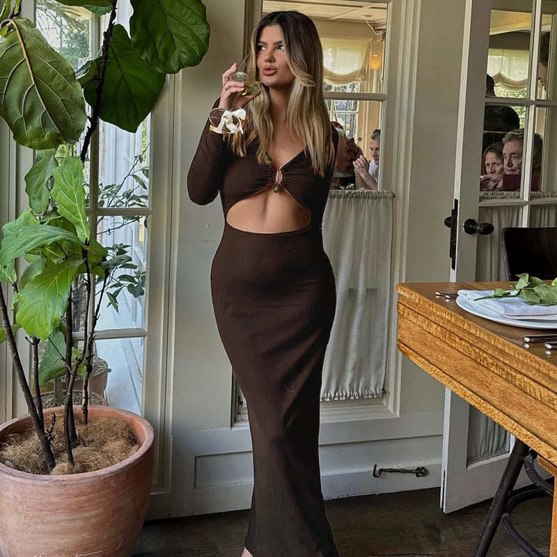Damen elegantes langes Kleid mit Raffung und tiefem V-Ausschnitt Echo Archiv