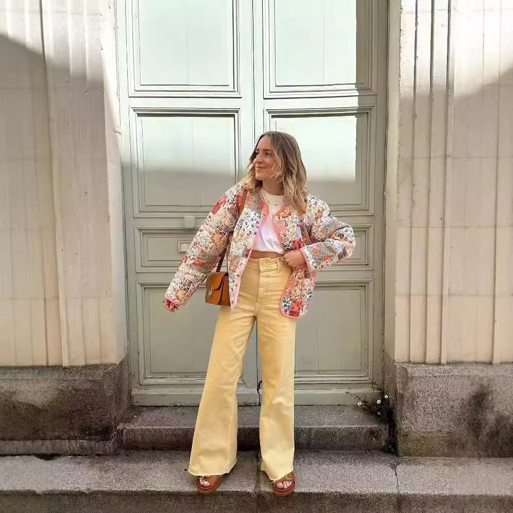 Damen Steppjacke im Patchwork-Bandana-Design mit Rundhals und aufgesetzten Taschen Echo Archiv