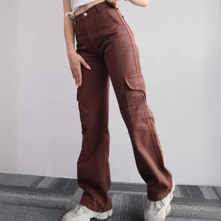 Damen Cargohose mit hoher Taille, geradem Bein und aufgesetzten Pattentaschen Echoarchiv