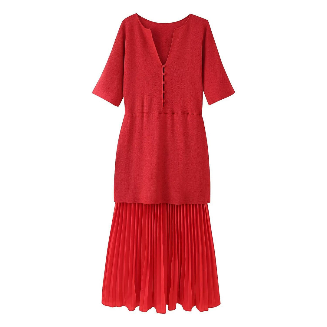 Damen elegantes Maxikleid mit plissierten Details und V-Ausschnitt Echo Archiv