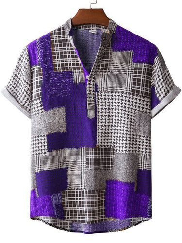 Herren Kurzarmhemd mit kreativem Patchwork-Design und stylischem Henley-Ausschnitt Echoarchiv