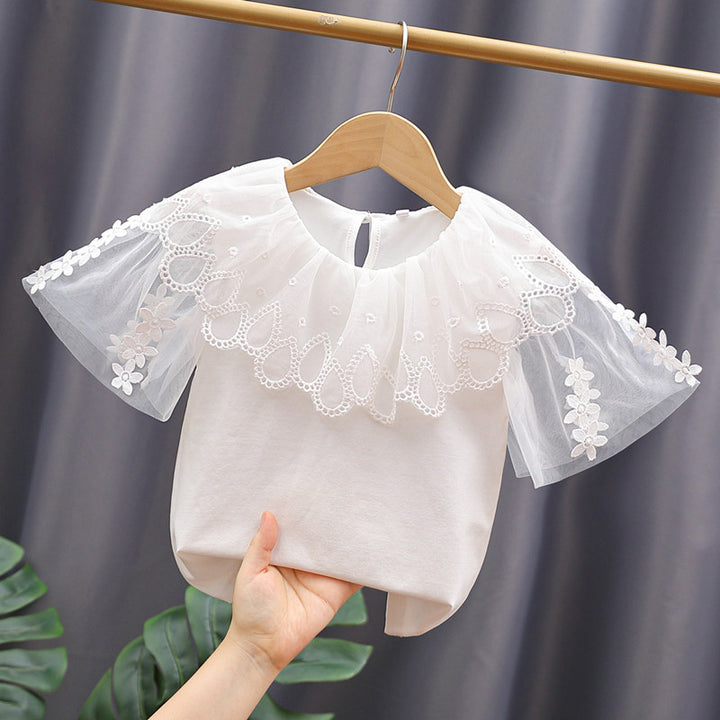 Mädchen Bluse mit Blumenstickerei und Tüllärmeln Echo Archiv