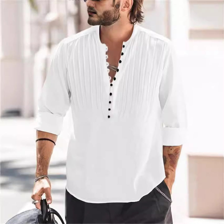Herren Elegantes Button-Down Plisseehemd Echoarchiv