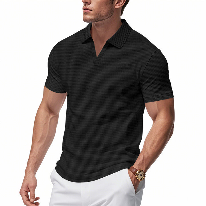 Herren Kurzarm-Polohemd mit strukturiertem Design und modernem V-Ausschnitt Echoarchiv