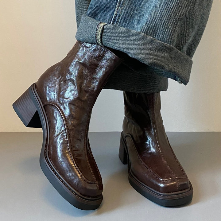 Damen Ankle-Boots im Mokassin‑Moccasin‑Look mit mittlerem Blockabsatz und Rückreißverschluss Echo Archiv