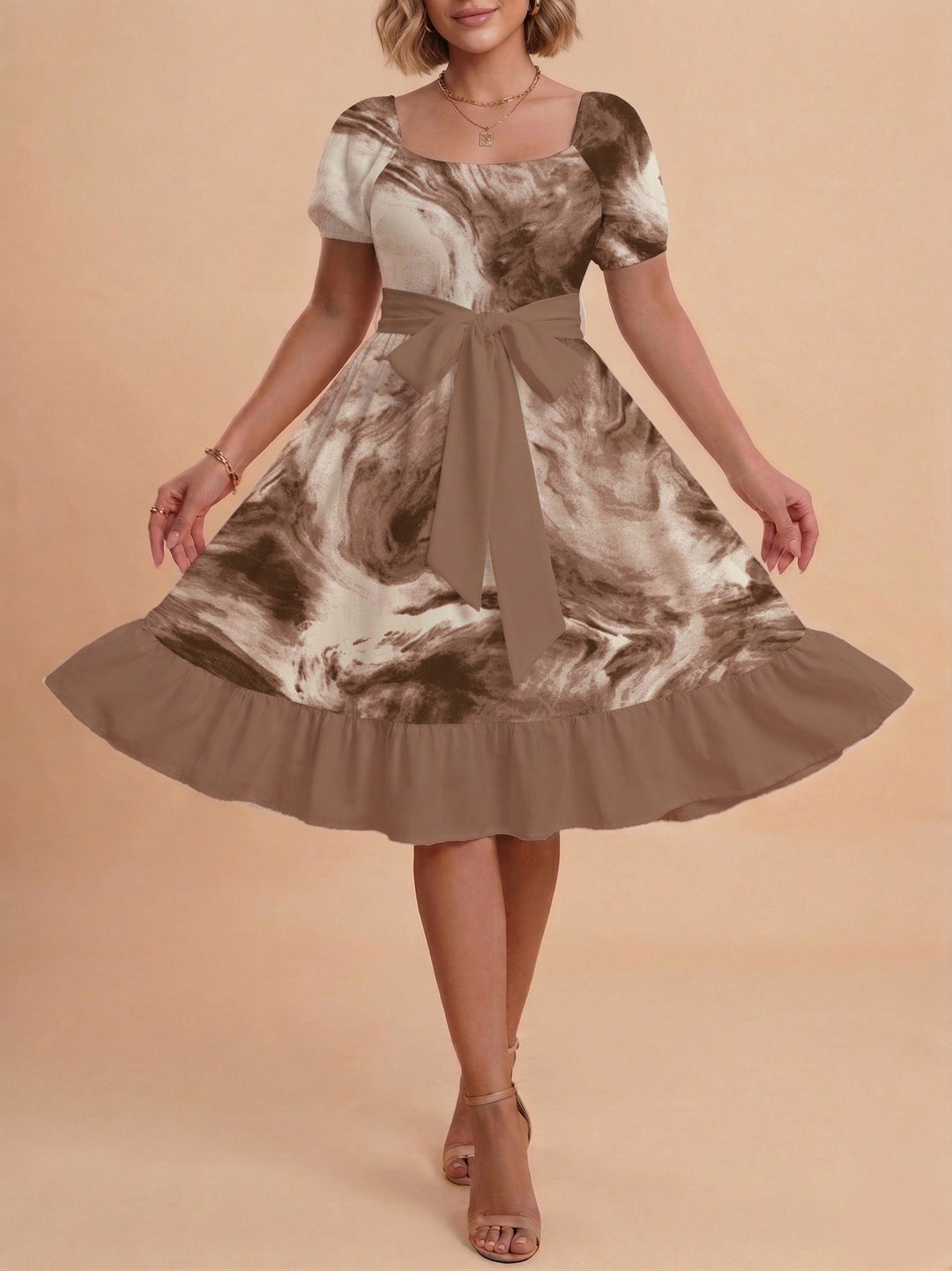 Damen schickes Glitzerkleid mit tailliertem Schnitt und Rüschensaum Echo Archiv