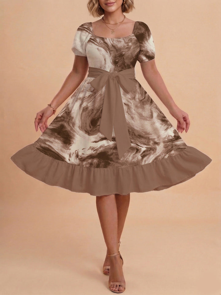 Damen schickes Glitzerkleid mit tailliertem Schnitt und Rüschensaum Echo Archiv