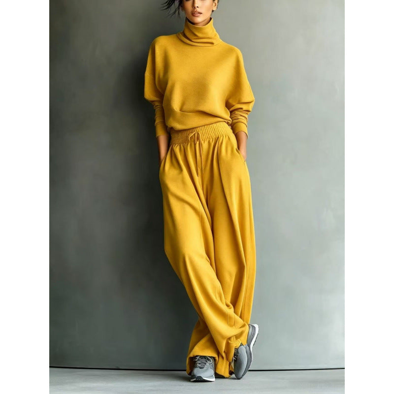 Damen Strick-Loungewear-Set mit Rollkragen und weiten Palazzo-Hosen – Élanora