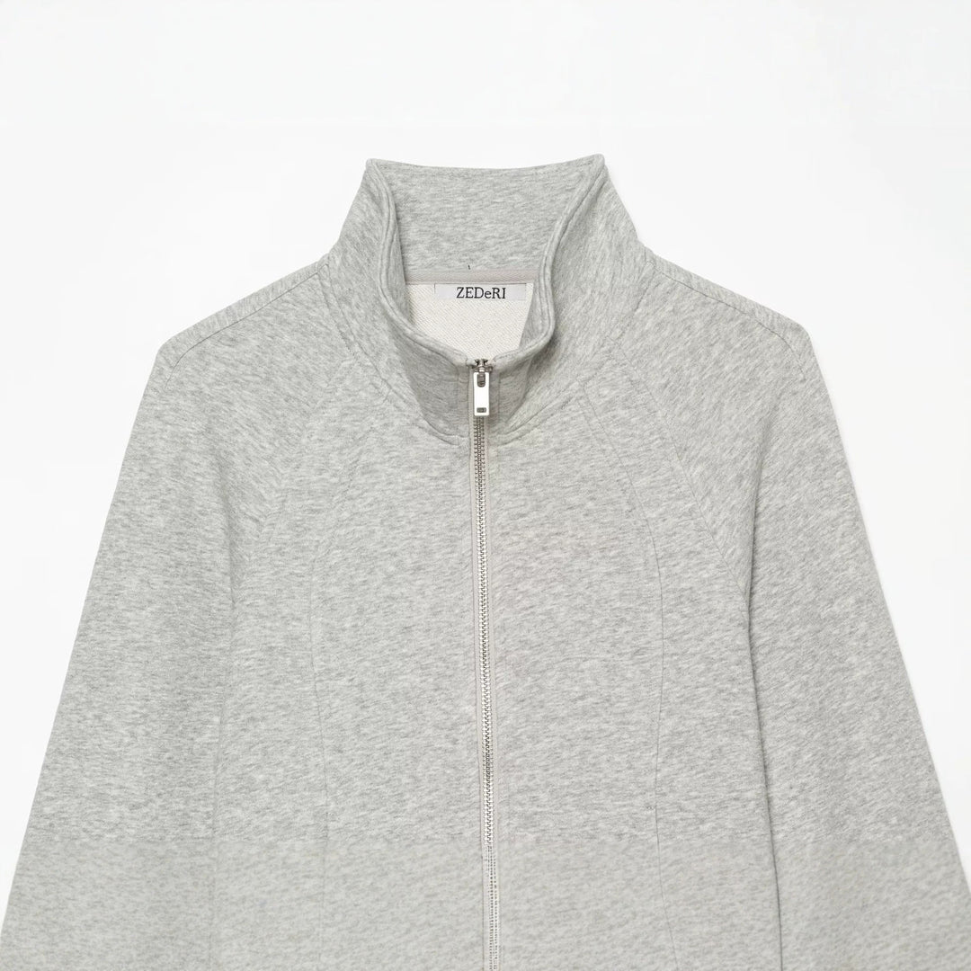 Damen Taillierter Sweatshirtcardigan mit durchgehendem Reißverschluss, Stehkragen und Raglanärmeln Echo Archiv
