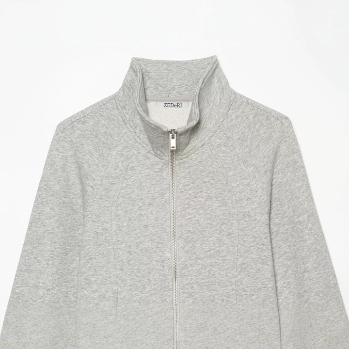 Damen Taillierter Sweatshirtcardigan mit durchgehendem Reißverschluss, Stehkragen und Raglanärmeln Echo Archiv