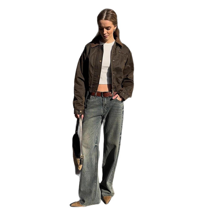 Damen Kurze Stepp-Blousonjacke im Leopardenmuster mit Cordkragen Echoarchiv