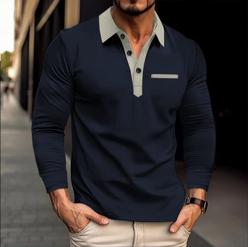 Herren Elegantes Langarmshirt mit modischem Kragen und Knopfleiste Echoarchiv
