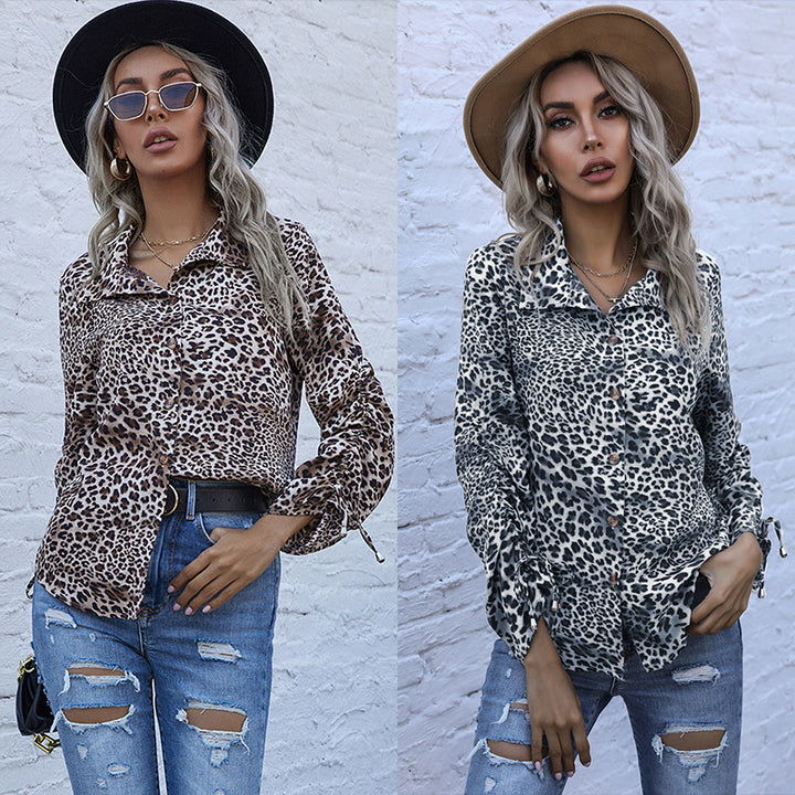 Damen Viskose-Hemdbluse mit Leoprint, Knotenärmeln und lockerer Silhouette Echoarchiv