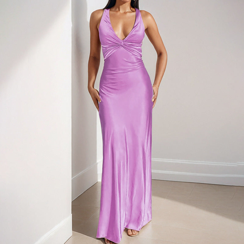 Damen Maxikleid mit elegantem Wickeldetail und fließendem Satinmaterial Echo Archiv