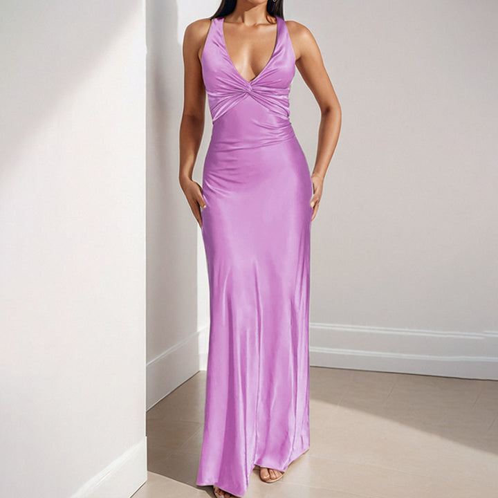 Damen Maxikleid mit elegantem Wickeldetail und fließendem Satinmaterial Echo Archiv