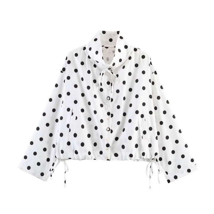 Damen Gepunktete Cropped Bluse‑Jacke mit hohem Tunnelzugkragen und Kordelbund Echo Archiv