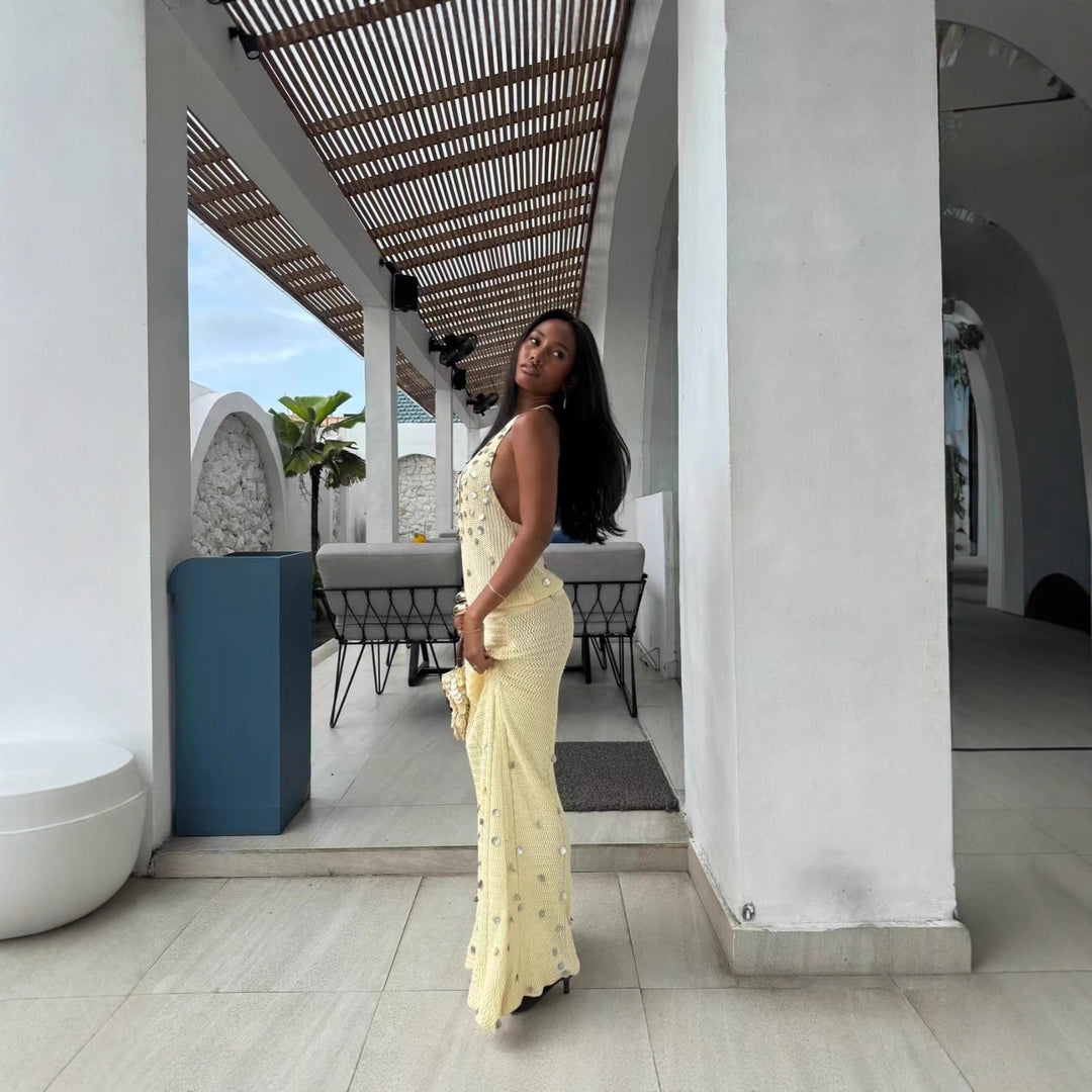 Damen Elegantes gehäkeltes Maxikleid mit funkelnden Akzenten Echo Archiv