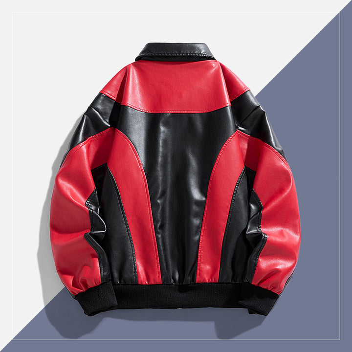 Herren Moderne Lederjacke mit Farbblockdesign Echo Archiv