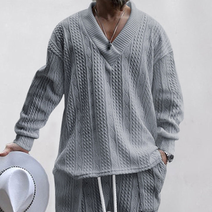 Herren Oversize-Zopfmuster-Pullover mit tiefem V-Ausschnitt Echoarchiv