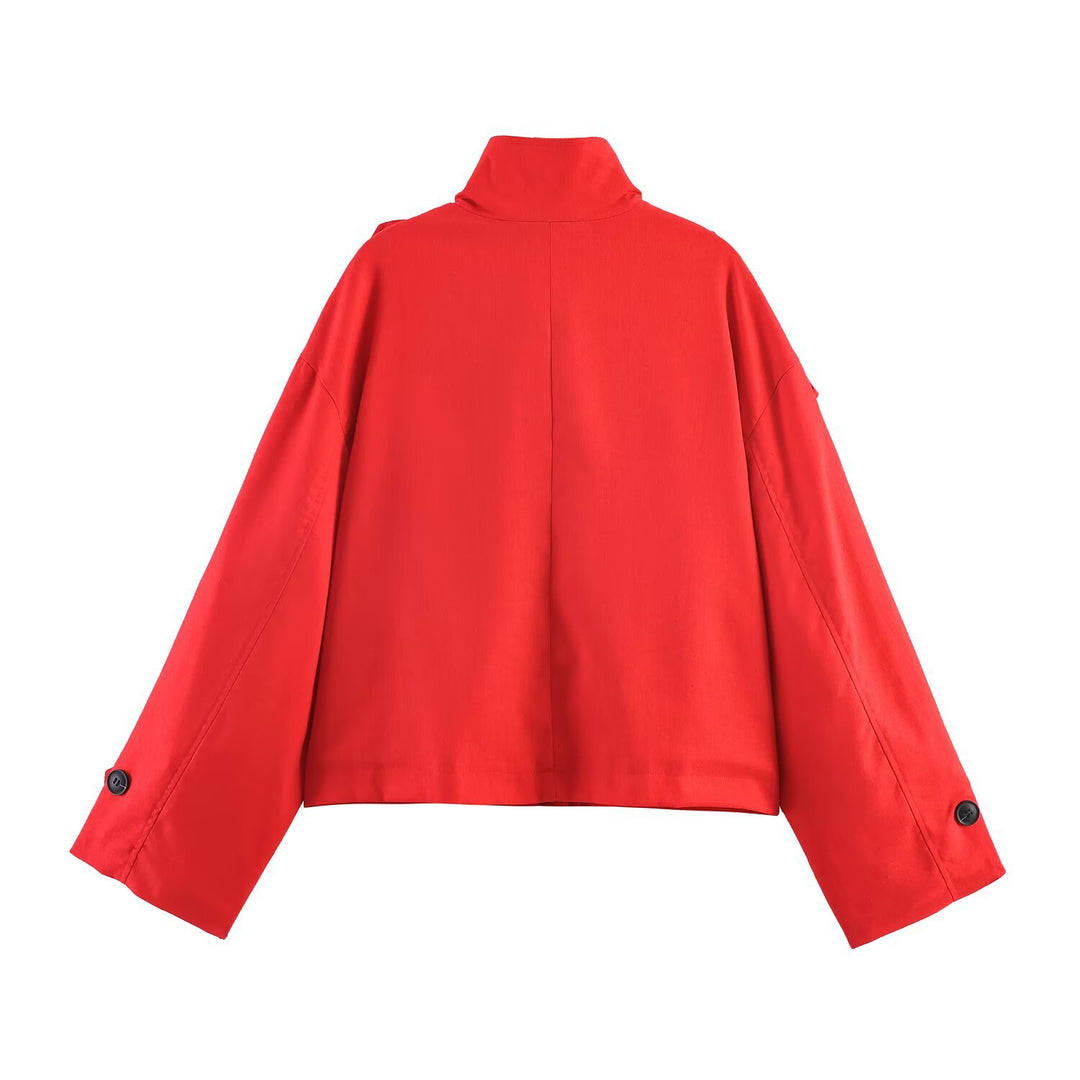 Damen Kurz geschnittene Oversize-Trenchjacke mit Stehkragen und Schulterklappen Echo Archiv