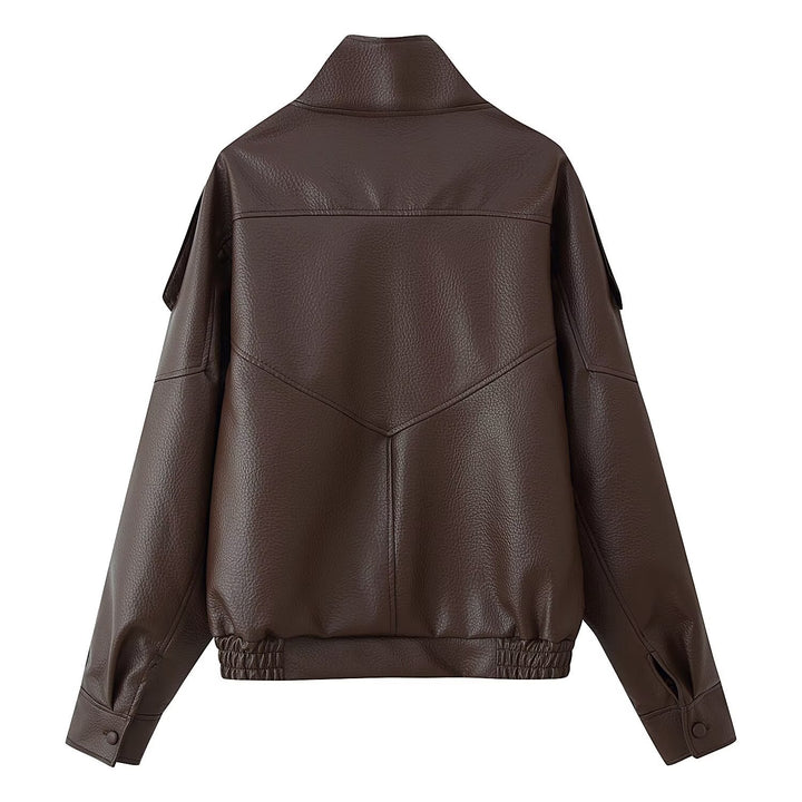 Damen Oversize Kunstlederjacke mit Hemdkragen und elastischem Saum Echo Archiv