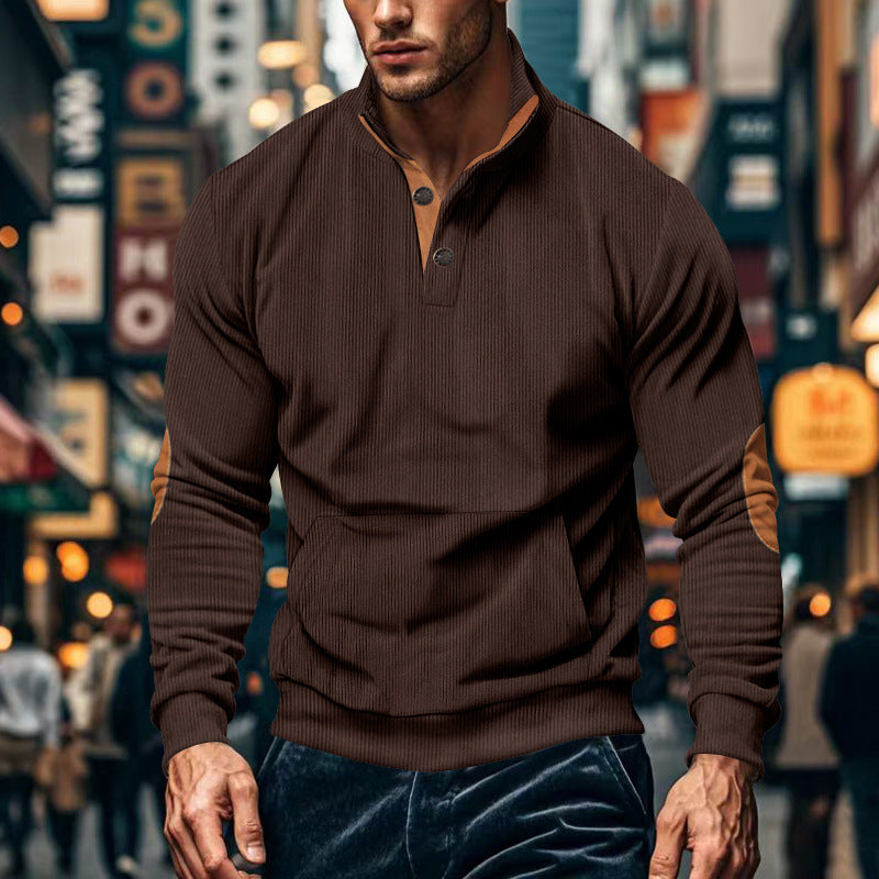 Herren lässiger Pullover mit Stehkragen und Knopfleiste Echoarchiv