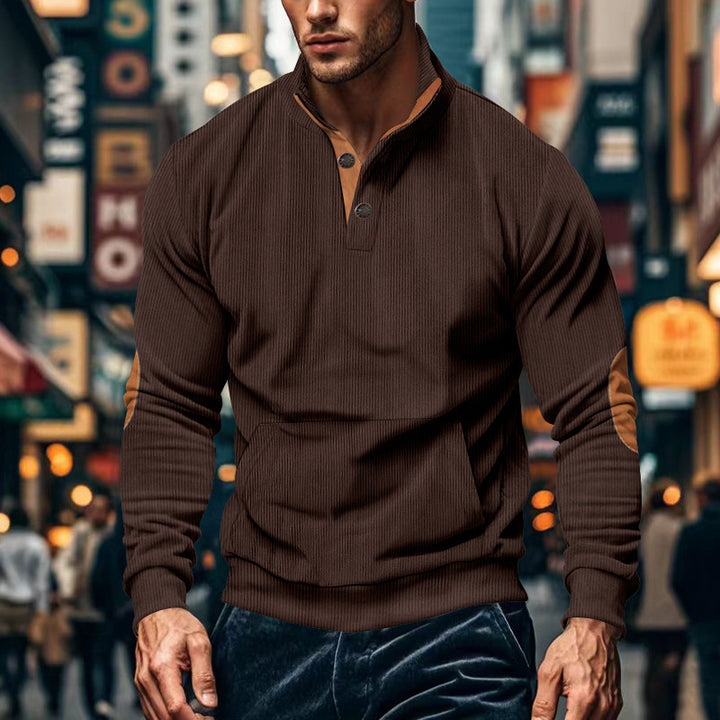 Herren lässiger Pullover mit Stehkragen und Knopfleiste Echoarchiv