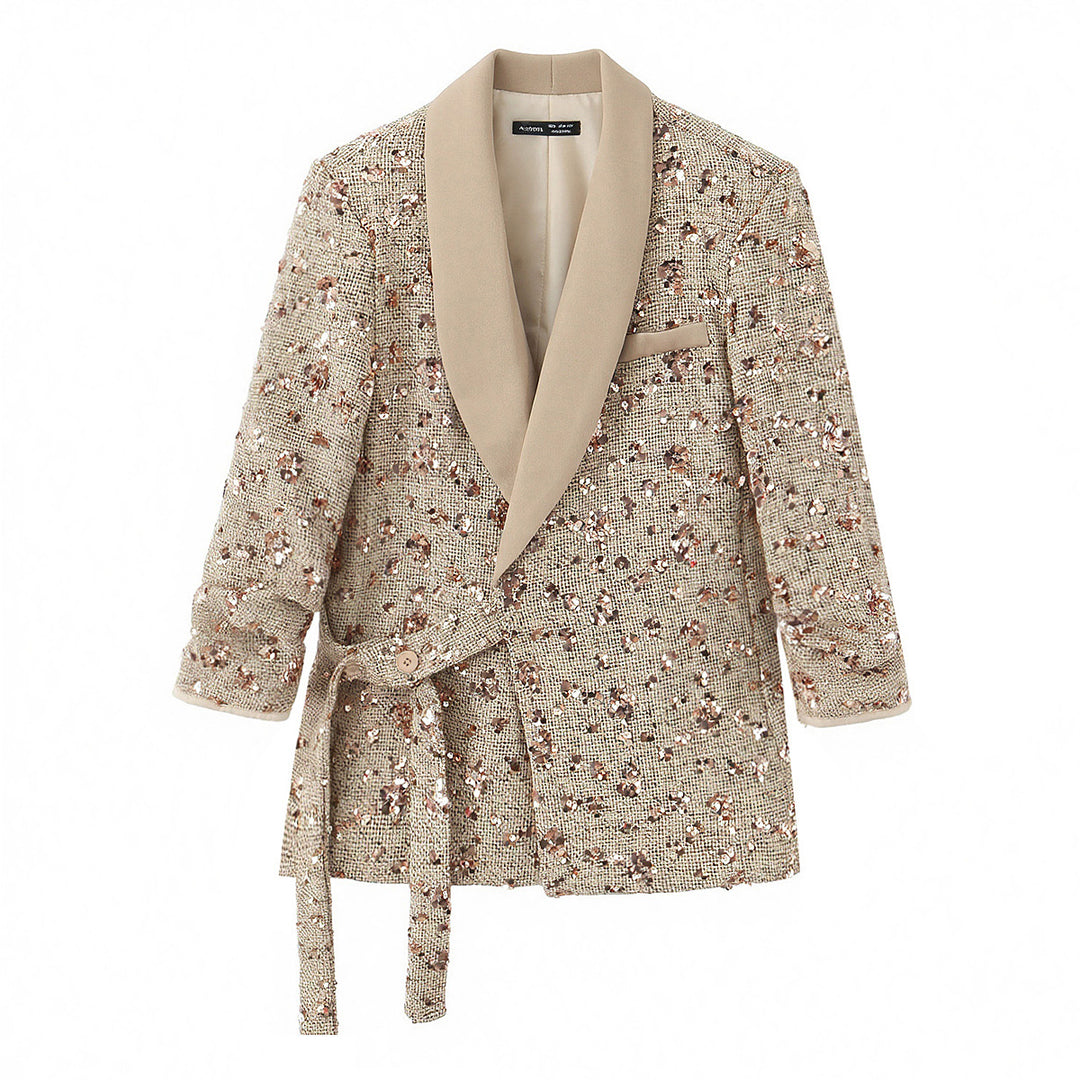 Damen Zweiteiliges Bouclé‑Wickelblazer und High‑Waist Palazzo‑Hosen Set Echo Archiv