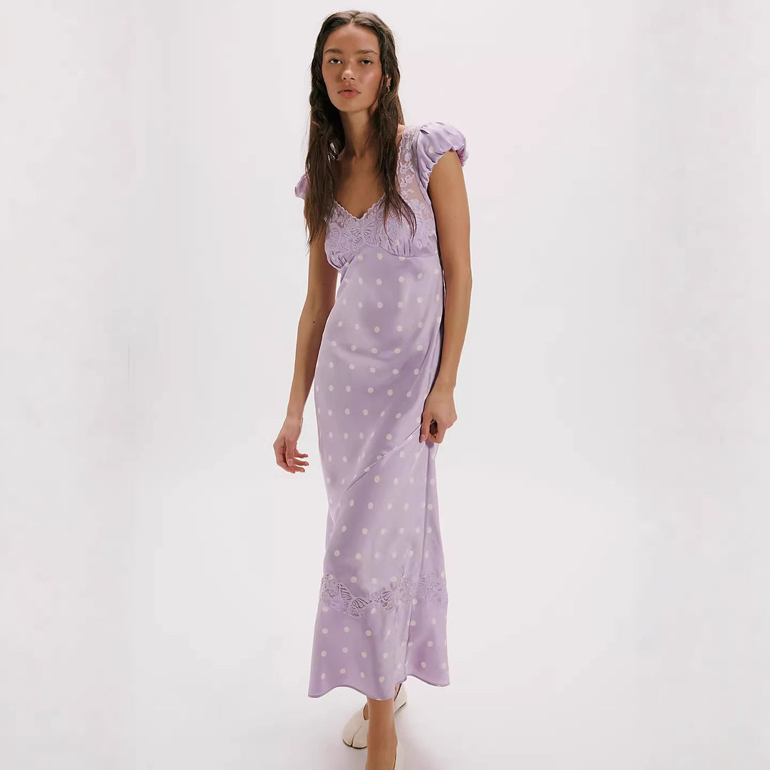 Damen Elegantes Maxikleid mit Polka-Dots und romantischem Rückenausschnitt Echo Archiv