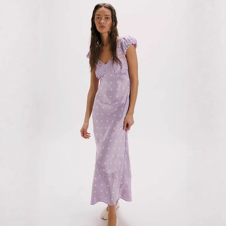 Damen Elegantes Maxikleid mit Polka-Dots und romantischem Rückenausschnitt Echo Archiv