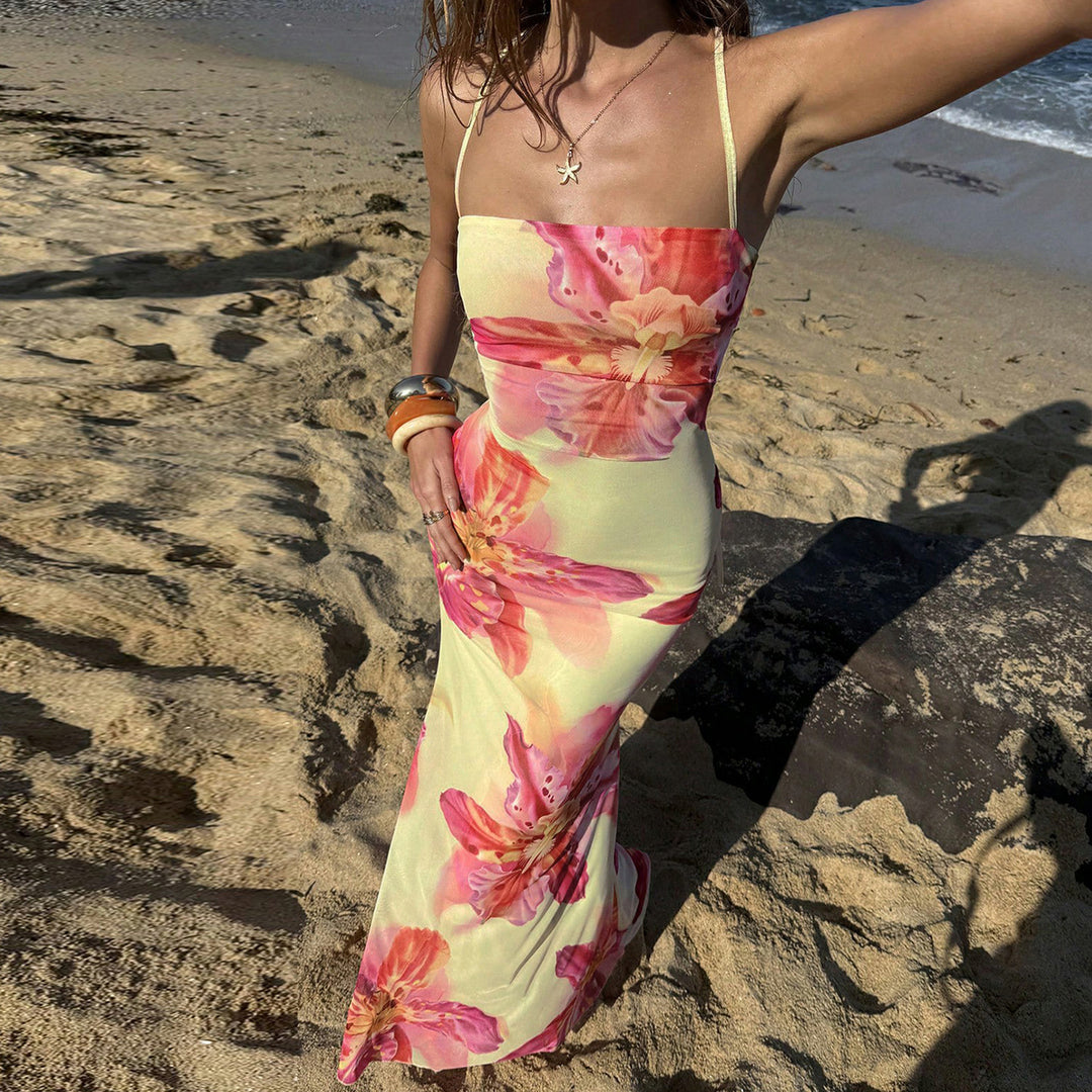 Damen Maxikleid mit floralem Design und Spaghettiträgern Echo Archiv