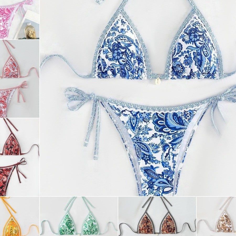 Damen Triangel-Bikini mit floralem Vintage-Muster Echo Archiv