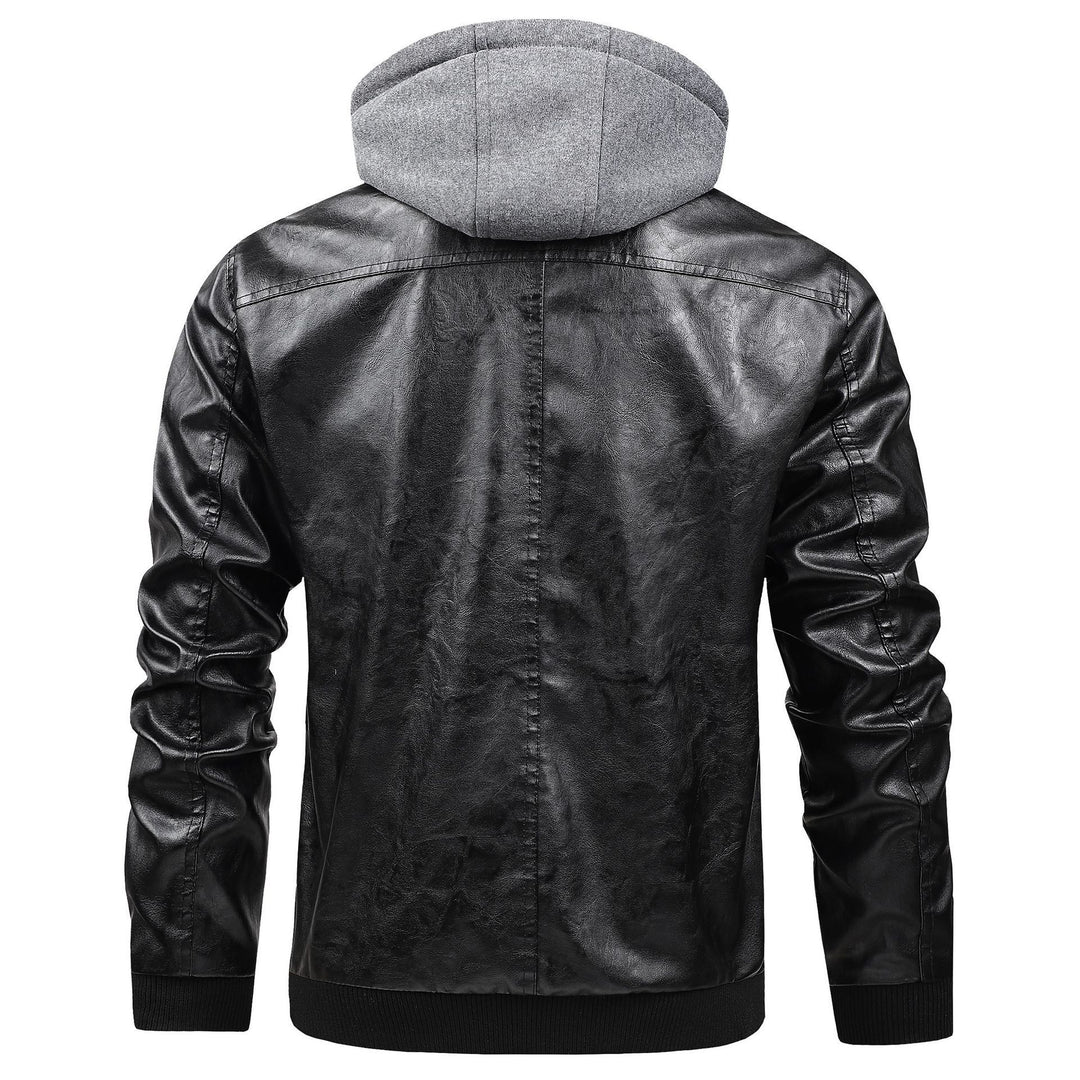 Herren Modische Kunstlederjacke mit abnehmbarer Kapuze Echo Archiv