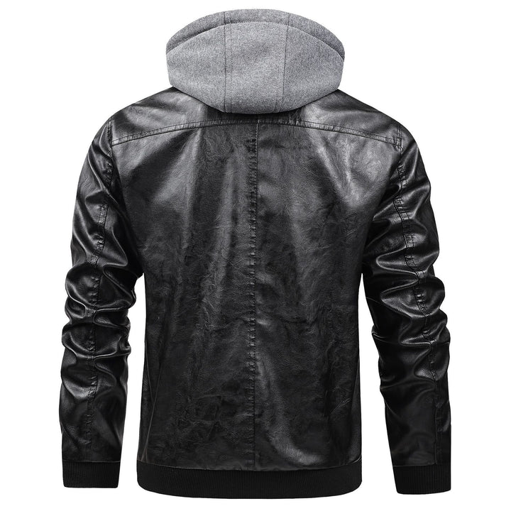Herren Modische Kunstlederjacke mit abnehmbarer Kapuze Echo Archiv