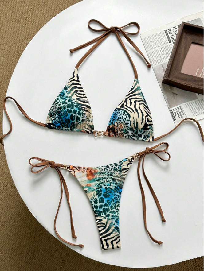 Damen Triangel-Bikini mit aufregendem animalischem Muster und modischen Bindebändern Echo Archiv