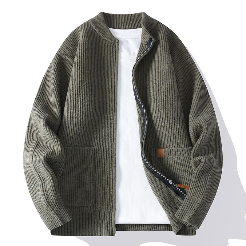 Herren nan gerippte Strickjacke mit durchgehendem Reißverschluss und aufgesetzten Taschen Echo Archiv