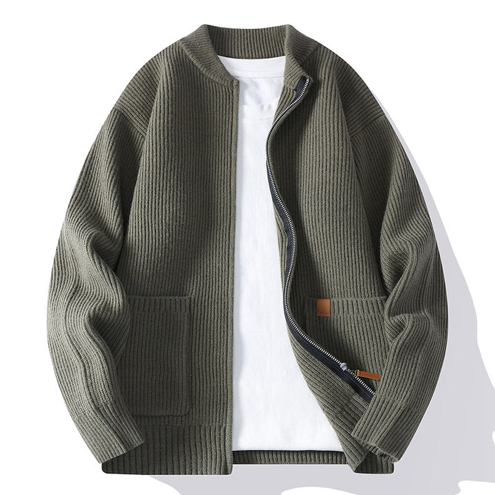 Herren nan gerippte Strickjacke mit durchgehendem Reißverschluss und aufgesetzten Taschen Echo Archiv