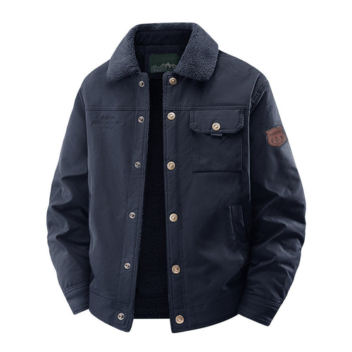Herren  Fleece gefütterte Arbeitsjacke Truckerjacke mit Sherpa-Kragen Knopfverschluss und Brustklapptasche Echo Archiv