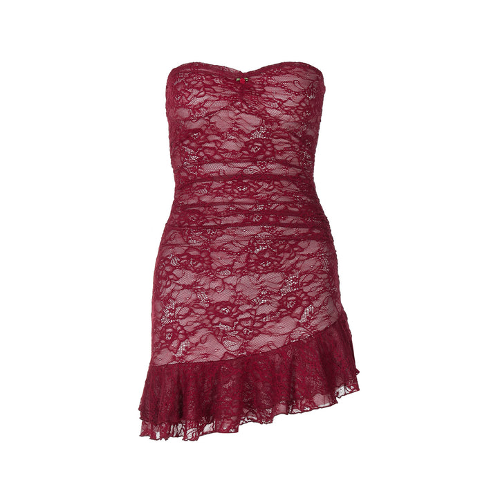 Damen Spitzenkleid mit schulterfreiem Design und eleganter Rüschendetail Echo Archiv