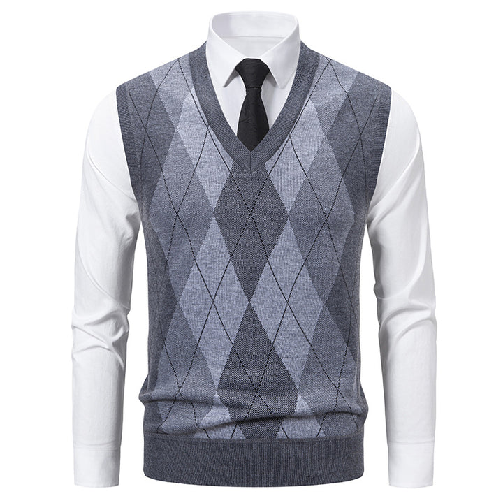 Herren V-Ausschnitt Strickpullover mit elegantem Rautenmuster Echoarchiv