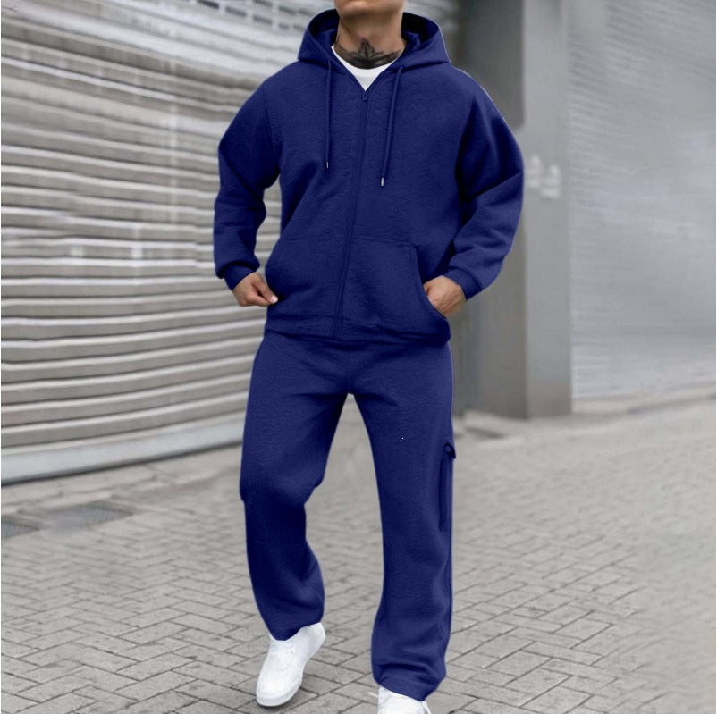 Herren athletischer Zip-Sweatset mit Cargo-Jogginghose, ergonomischen Nähten und gerippten Bündchen – Cavarno