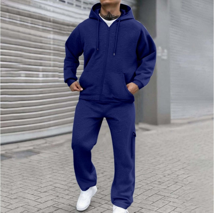Herren athletischer Zip-Sweatset mit Cargo-Jogginghose, ergonomischen Nähten und gerippten Bündchen – Cavarno